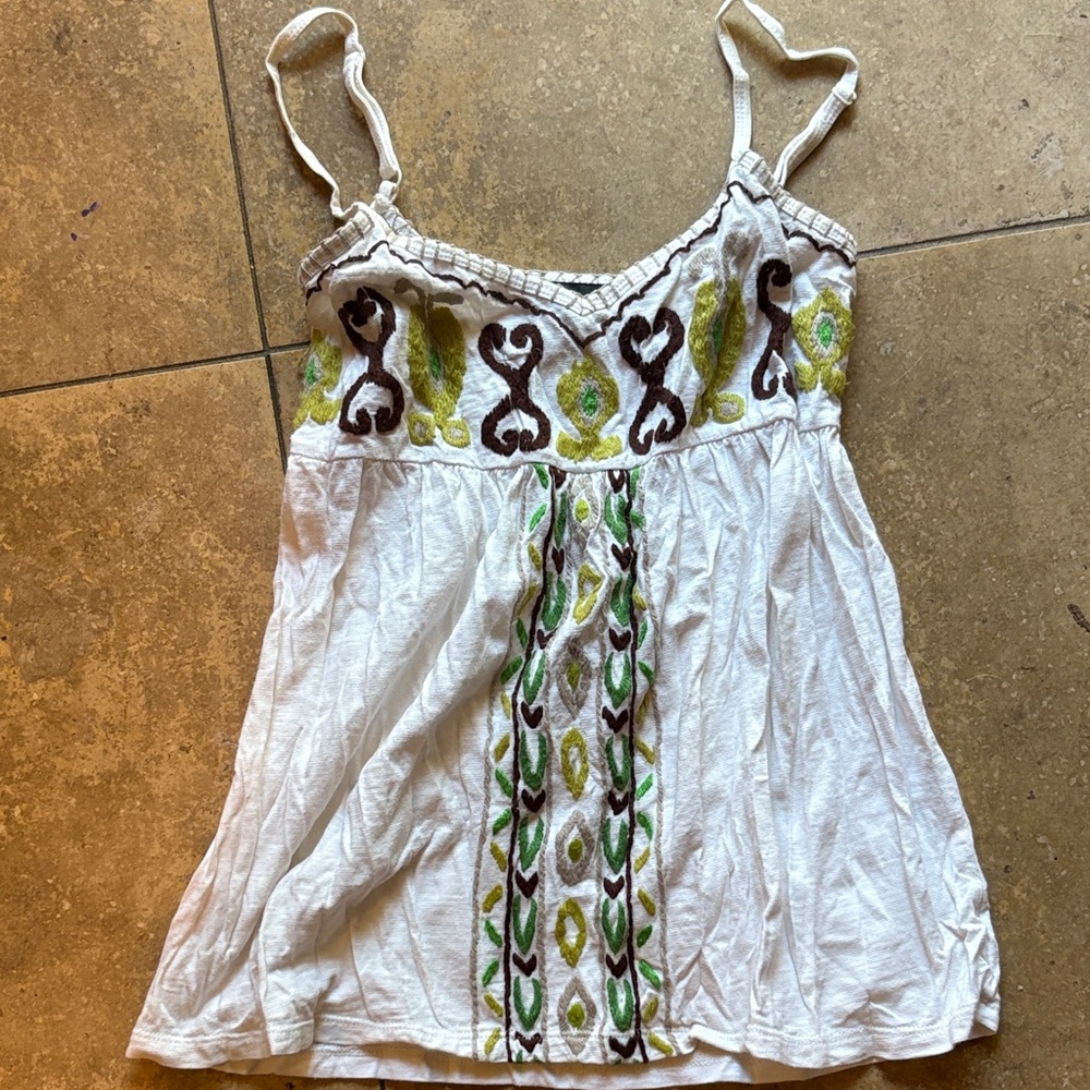 INC International Concepts White and Green Embroidered Camisole